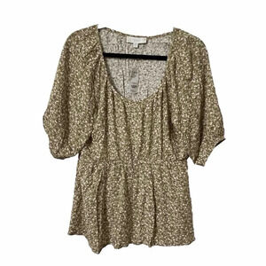 NWT Suzanne Betro Weekend Tan Floral Peplum Top Womens  XL